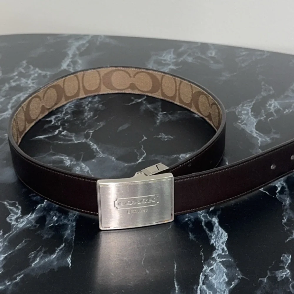 Coach Modern Harness Cut To Size Reversible Belt Brown Logo Leather AUTHENTIC